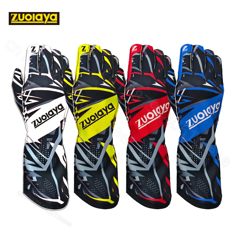 Kart long racing gloves with anti slip lightweight, full palm silicone wear-resistant  can be patterned on the outer seam logo