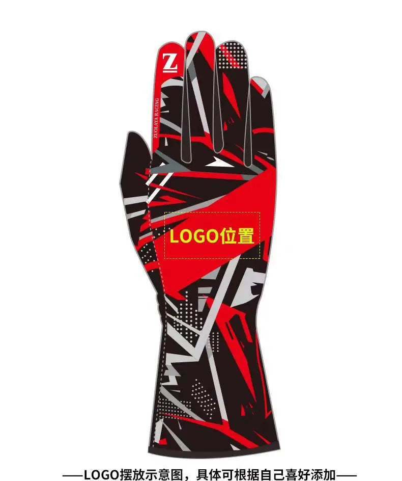 Kart long racing gloves with anti slip lightweight, full palm silicone wear-resistant  can be patterned on the outer seam logo