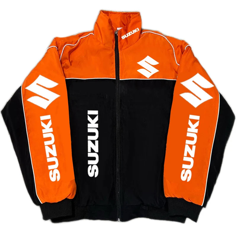 Suzuki Racing Jacket - A fashionable motorcycle riding jacket for both men and women, providing warmth during cycling. Baseball-