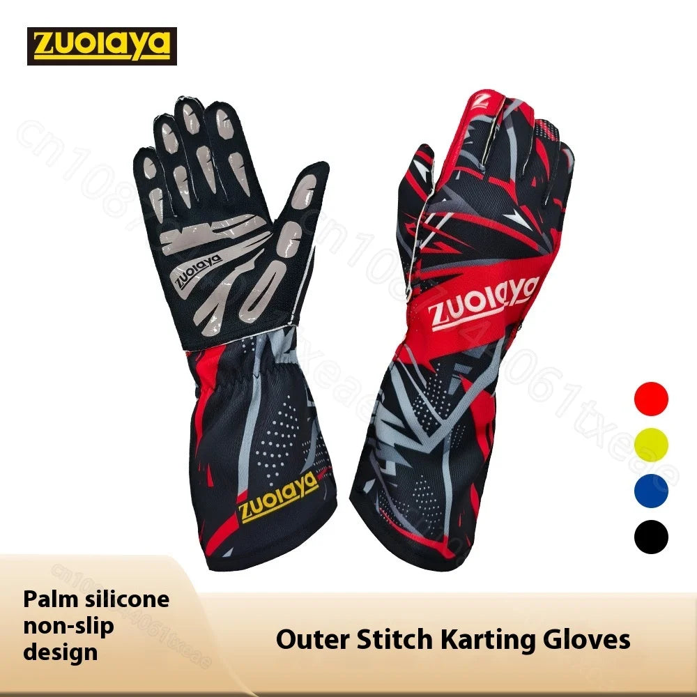 Kart long racing gloves with anti slip lightweight, full palm silicone wear-resistant  can be patterned on the outer seam logo