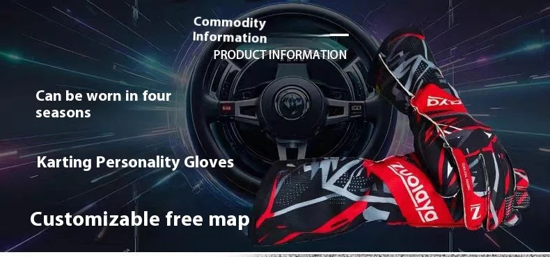 Kart long racing gloves with anti slip lightweight, full palm silicone wear-resistant  can be patterned on the outer seam logo