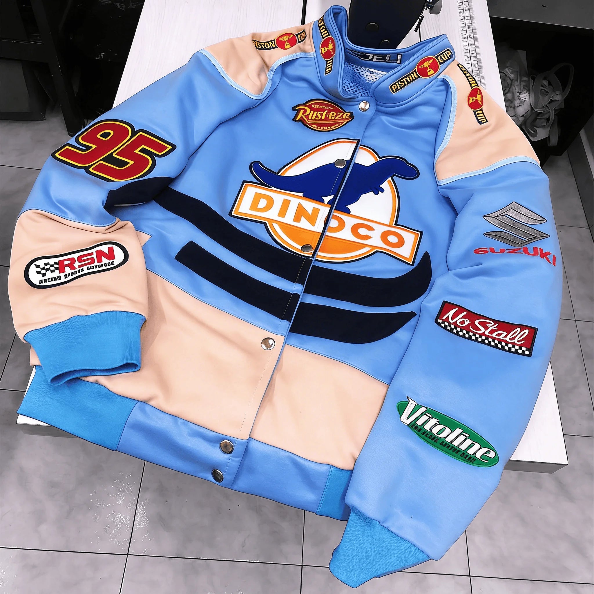 Men Red Racing Jacket Flame Design Single Breasted Cardigan Hip Hop Streetwear Cool Trendy Youth Motorcycle Biker Jacket