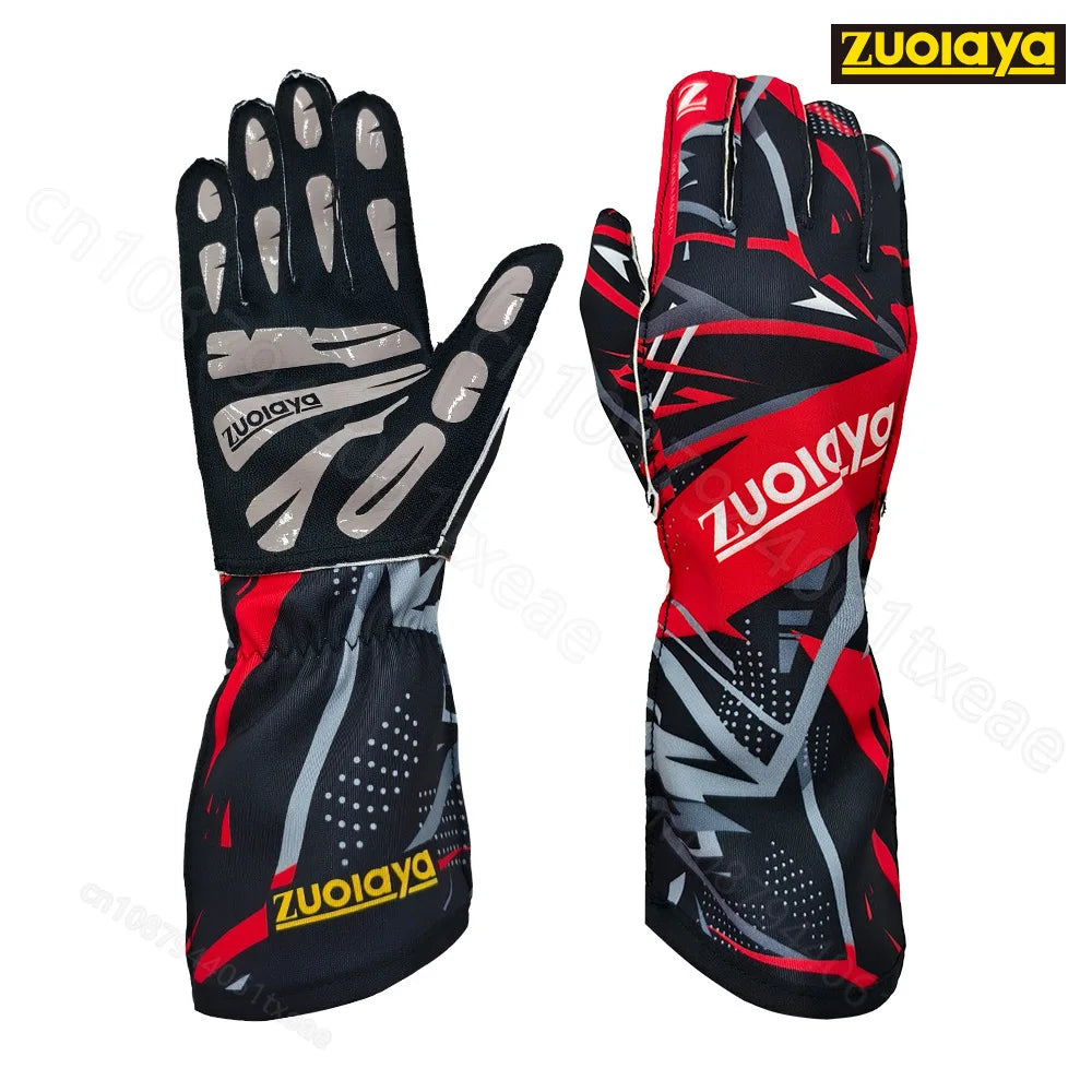 Kart long racing gloves with anti slip lightweight, full palm silicone wear-resistant  can be patterned on the outer seam logo