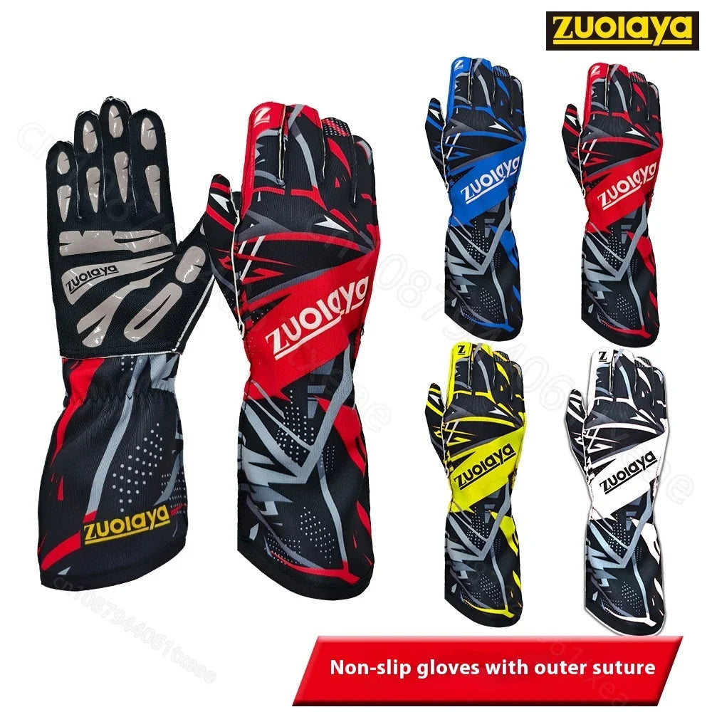 Kart long racing gloves with anti slip lightweight, full palm silicone wear-resistant  can be patterned on the outer seam logo
