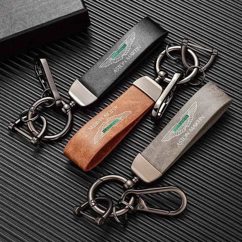 1PC Vintage Leather Car Keychain Horseshoe Buckle Jewelry KeyRing For Aston Martin DB S 11 X 9 Interior Auto Car Accessories