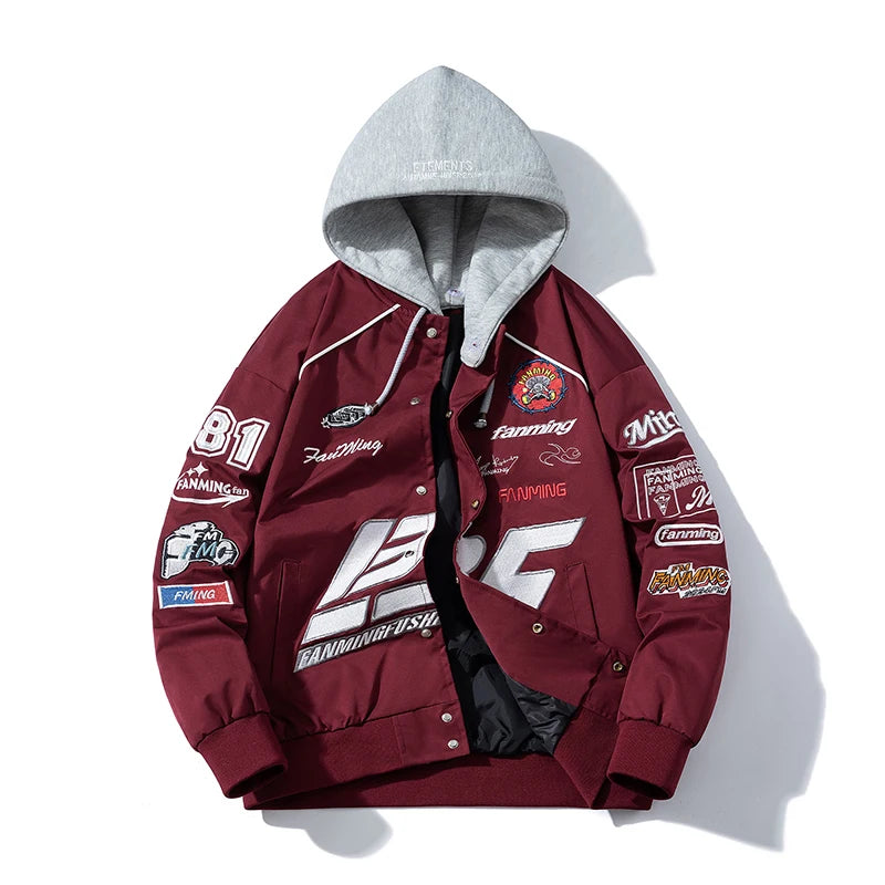 Autumn Winter Varsity Jacket Men Letter Embroidery Motorcycle Jacket Women Fashion Hooded Parkas American Baseball Coat Button