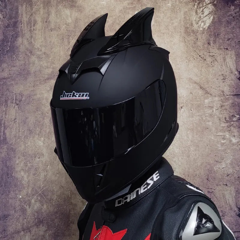 Full face helmet motorcycle riding helmet safety double lens Racing helmet Individuality braids horns