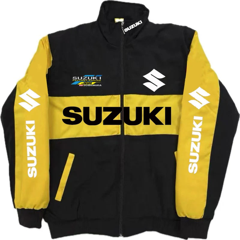Suzuki Racing Jacket - A fashionable motorcycle riding jacket for both men and women, providing warmth during cycling. Baseball-