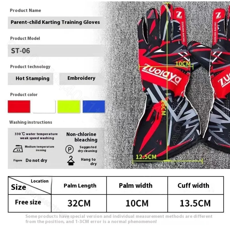 Kart long racing gloves with anti slip lightweight, full palm silicone wear-resistant  can be patterned on the outer seam logo