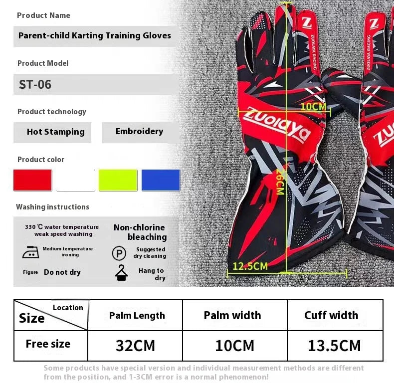 Kart long racing gloves with anti slip lightweight, full palm silicone wear-resistant  can be patterned on the outer seam logo
