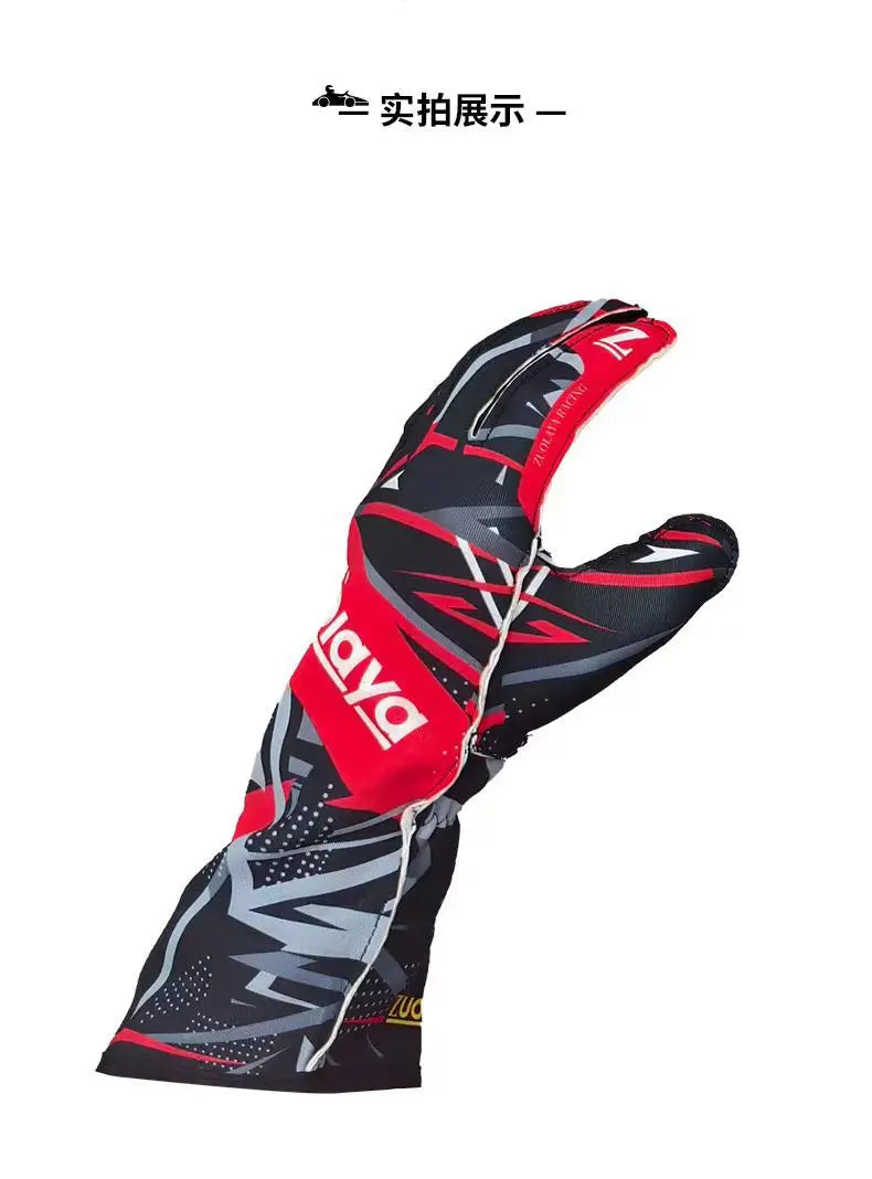 Kart long racing gloves with anti slip lightweight, full palm silicone wear-resistant  can be patterned on the outer seam logo