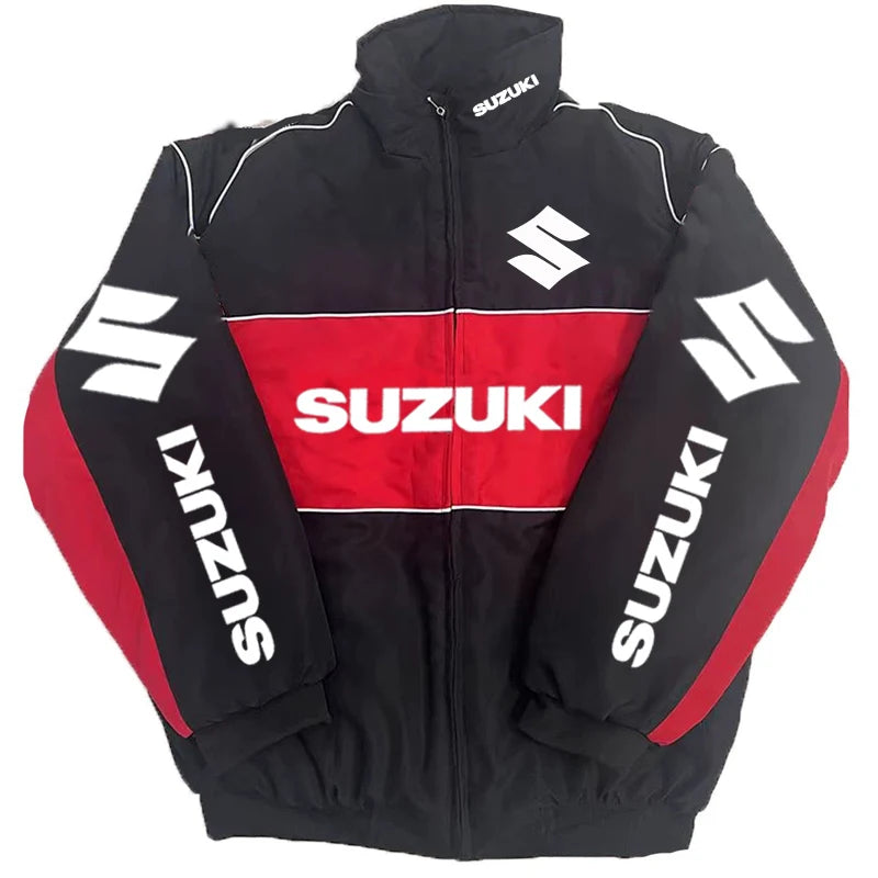 Suzuki Racing Jacket - A fashionable motorcycle riding jacket for both men and women, providing warmth during cycling. Baseball-