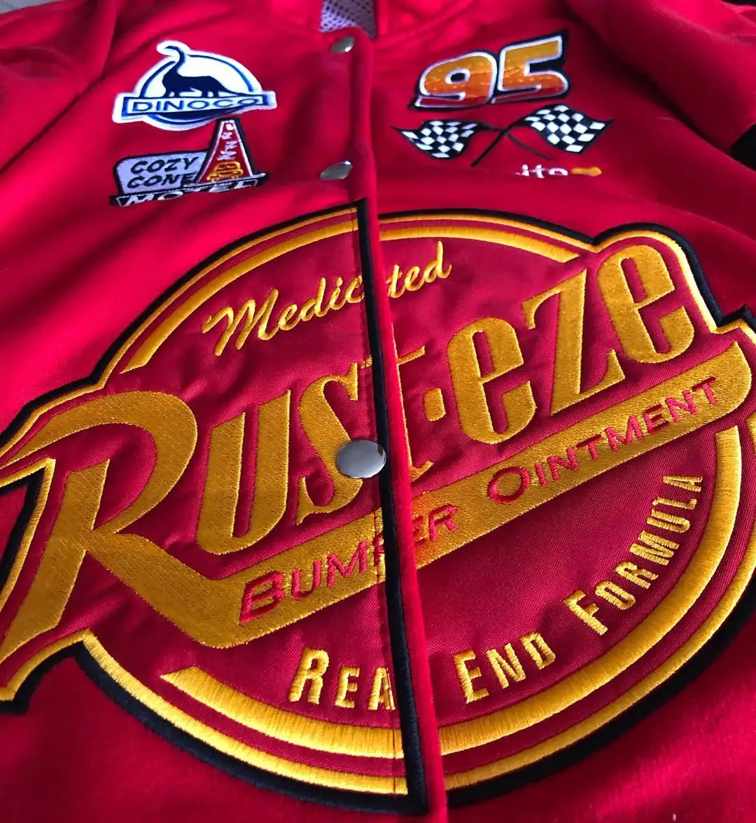 Men Red Racing Jacket Flame Design Single Breasted Cardigan Hip Hop Streetwear Cool Trendy Youth Motorcycle Biker Jacket