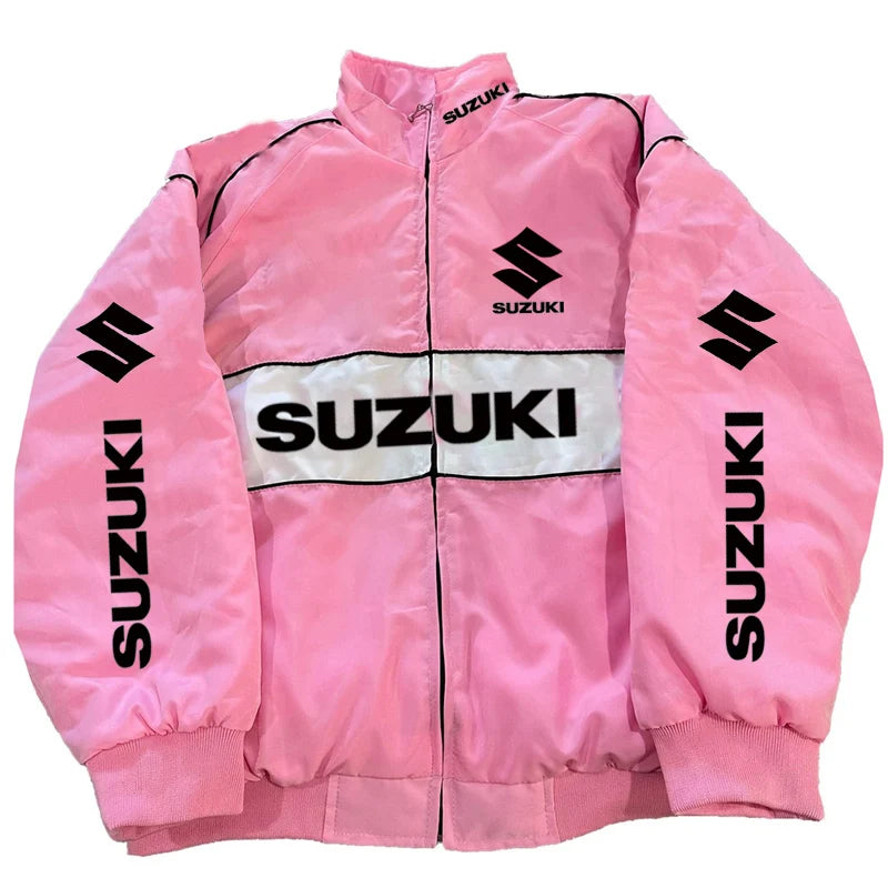 Suzuki Racing Jacket - A fashionable motorcycle riding jacket for both men and women, providing warmth during cycling. Baseball-