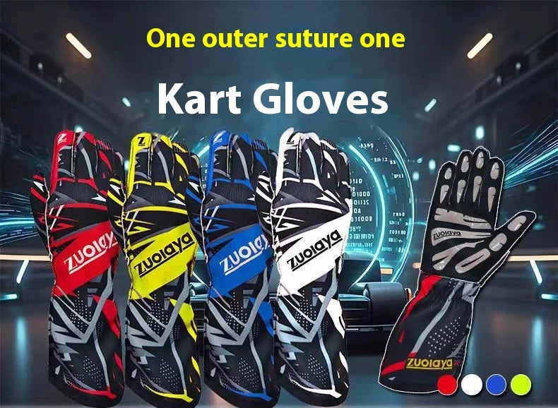 Kart long racing gloves with anti slip lightweight, full palm silicone wear-resistant  can be patterned on the outer seam logo