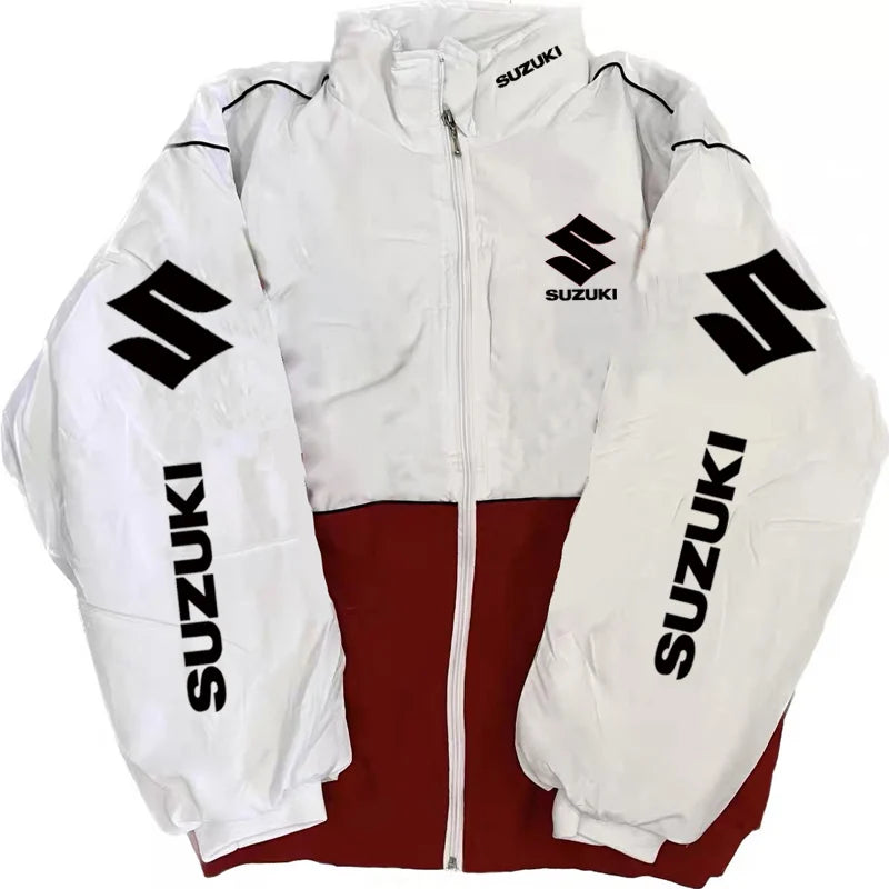 Suzuki Racing Jacket - A fashionable motorcycle riding jacket for both men and women, providing warmth during cycling. Baseball-