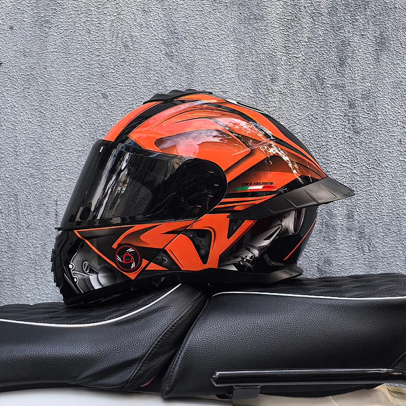ORZ-B08A Full Face Motorcycle Helmet Glossy Mecha Pattern Racing Helmet Italian Style DOT Certified Safety Helmet with Tinted Vi