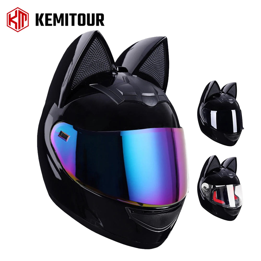Cat Ear Motorcycle Helmet Full Face Detachable DOT Certification Safety Moto Helmet For Women Men Breathable Gift For Girlfriend