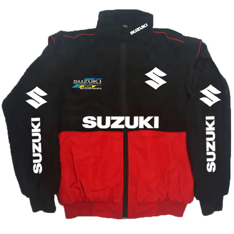 Suzuki Racing Jacket - A fashionable motorcycle riding jacket for both men and women, providing warmth during cycling. Baseball-