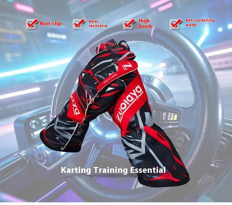 Kart long racing gloves with anti slip lightweight, full palm silicone wear-resistant  can be patterned on the outer seam logo