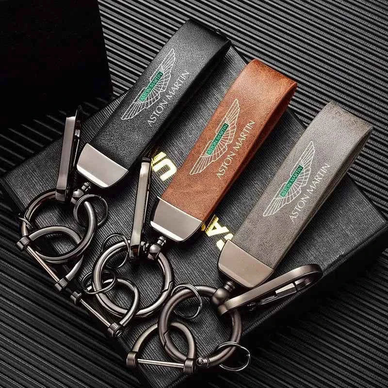 1PC Vintage Leather Car Keychain Horseshoe Buckle Jewelry KeyRing For Aston Martin DB S 11 X 9 Interior Auto Car Accessories