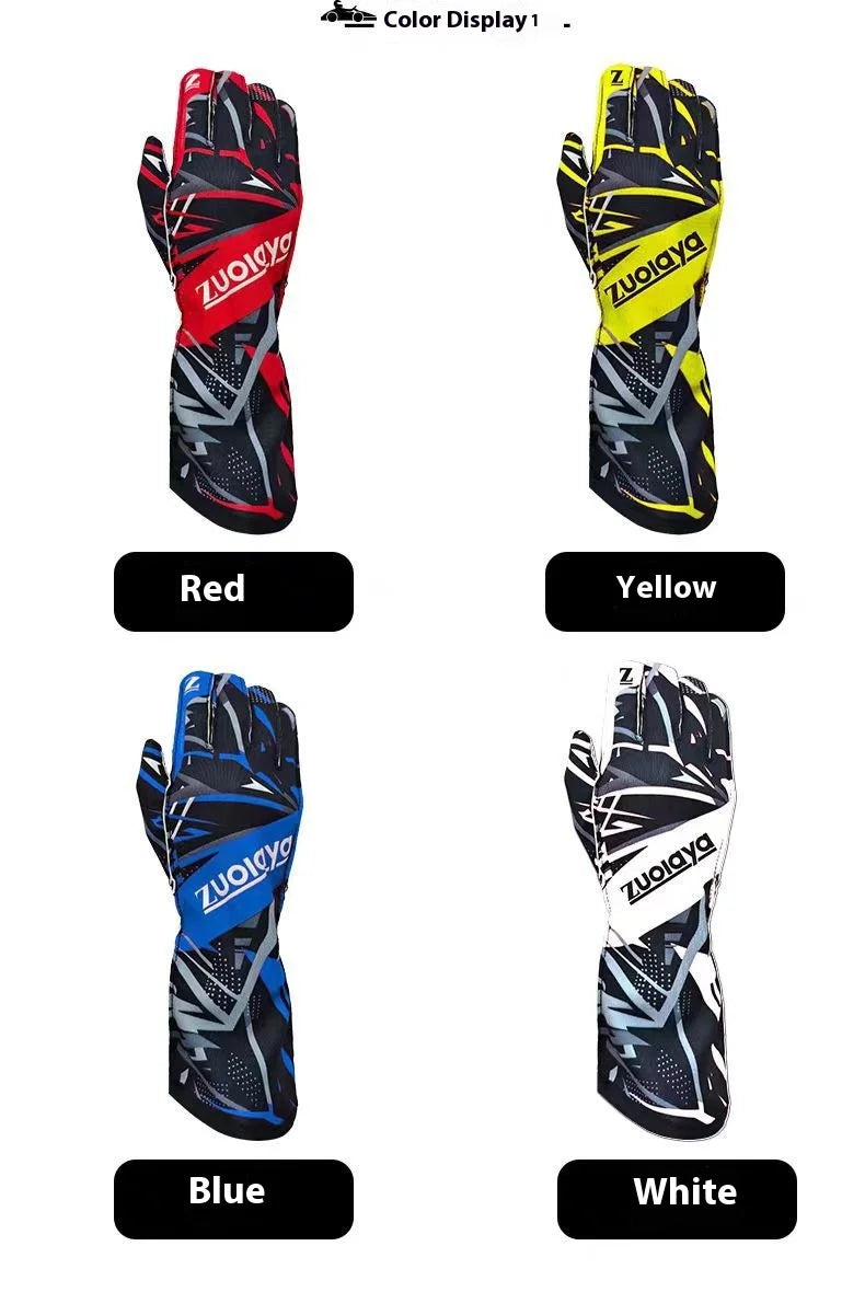 Kart long racing gloves with anti slip lightweight, full palm silicone wear-resistant  can be patterned on the outer seam logo