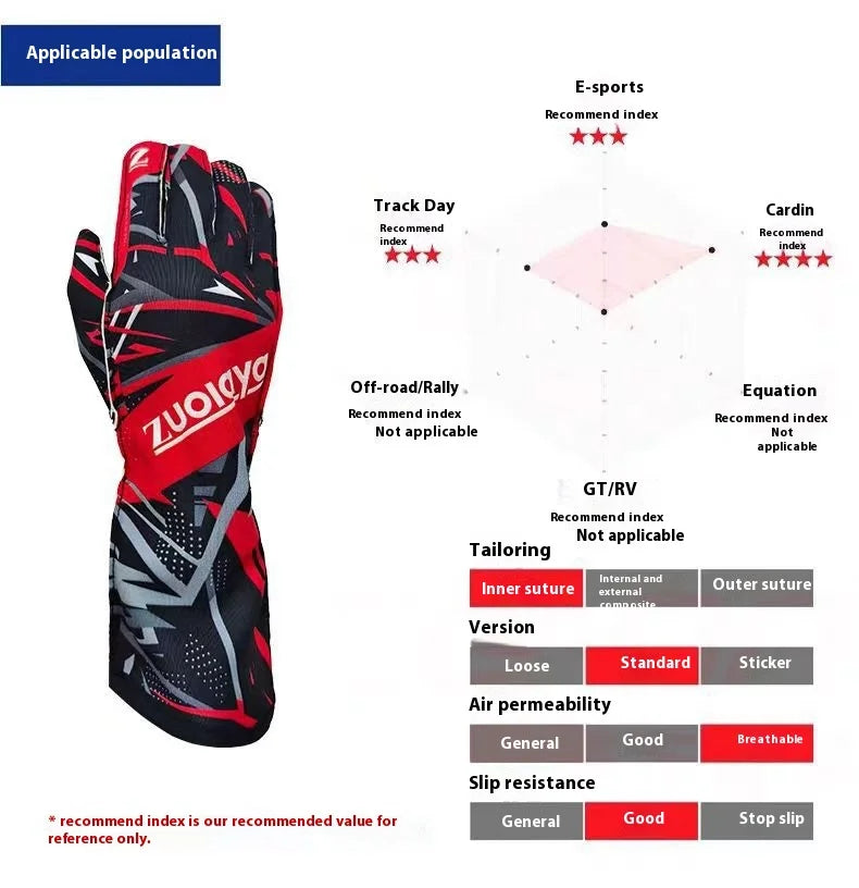 Kart long racing gloves with anti slip lightweight, full palm silicone wear-resistant  can be patterned on the outer seam logo
