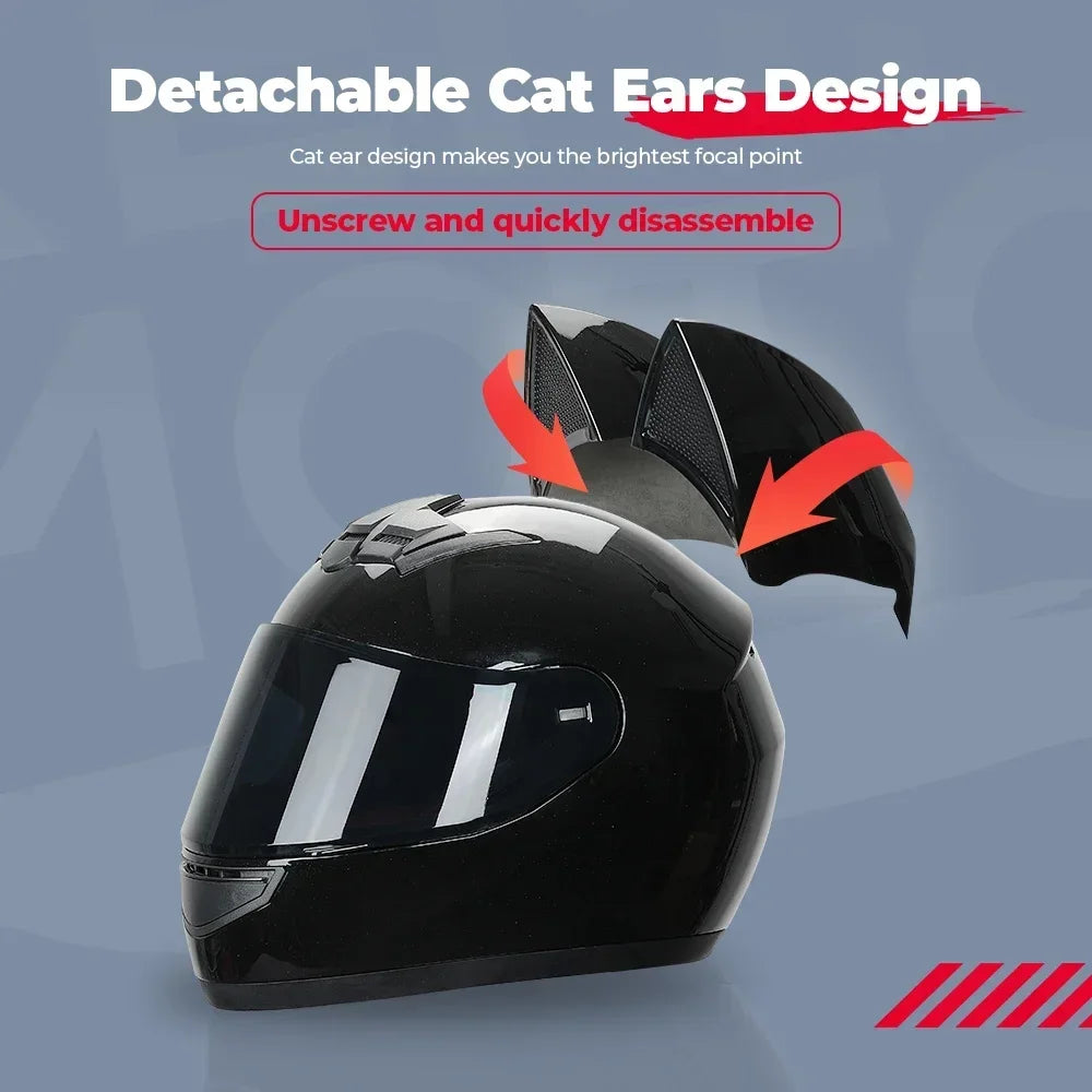 Cat Ear Motorcycle Helmet Full Face Detachable DOT Certification Safety Moto Helmet For Women Men Breathable Gift For Girlfriend