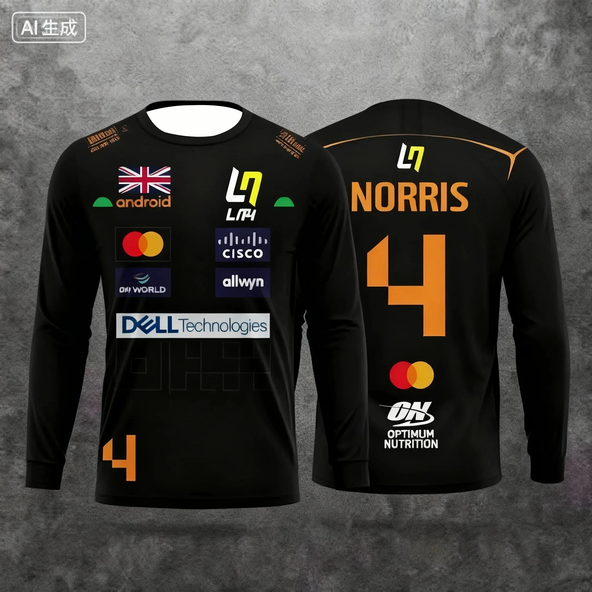 2025 New Lando Norris No.4 Racing Style Long-Sleeve T-Shirt - Extreme Sport Racing Suit, Breathable Athletic Wear for Motorsport